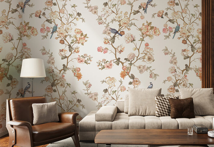 Chidiya, Pastel Chinoiserie Birds Bloom Wallpaper