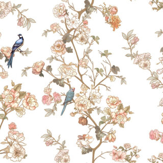 Chidiya, Pastel Chinoiserie Birds Bloom Wallpaper