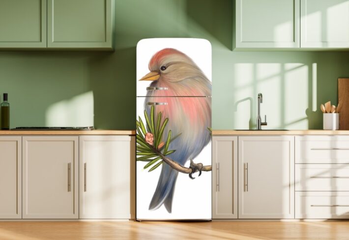 Chirpy, Pastel Bird on Pine Branch Mural