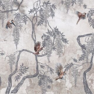 Feathra, Monochrome Vine Songbird Mural