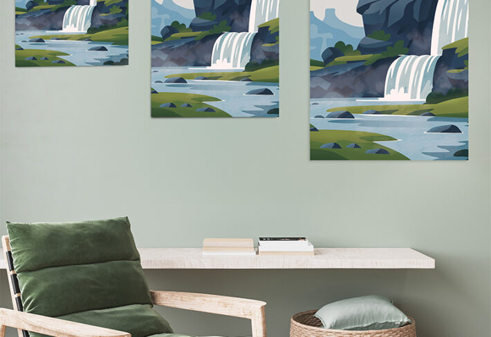 Mistbloom, Soft Waterfall Meadow Canvas Wall Art Size