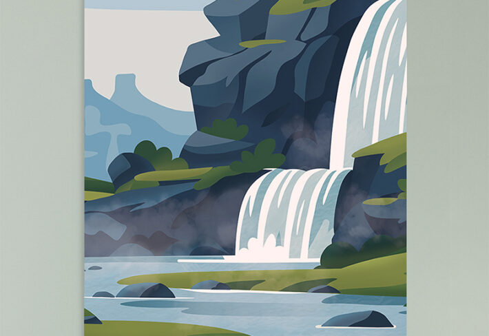 Mistbloom, Soft Waterfall Meadow Canvas Wall Art