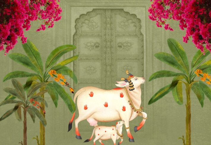 Gokulya, Pichwai Cow Blessing Wallpaper Mural