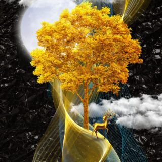 Goldmist, Enchanted Tree & Stag Wallpaper Mural