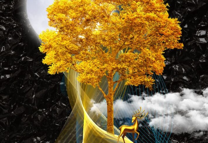 Goldmist, Enchanted Tree & Stag Wallpaper Mural