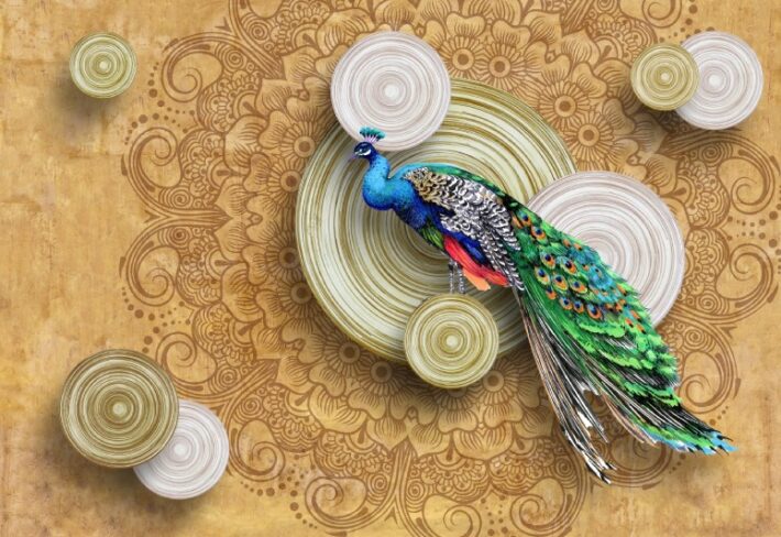 Indivana, Heritage Peacock on Mandala Stone Mural
