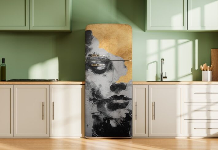 Lumi, Shimmering Abstract Gold Face Mural