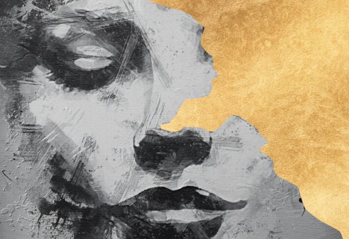 Lumi, Shimmering Abstract Gold Face Mural