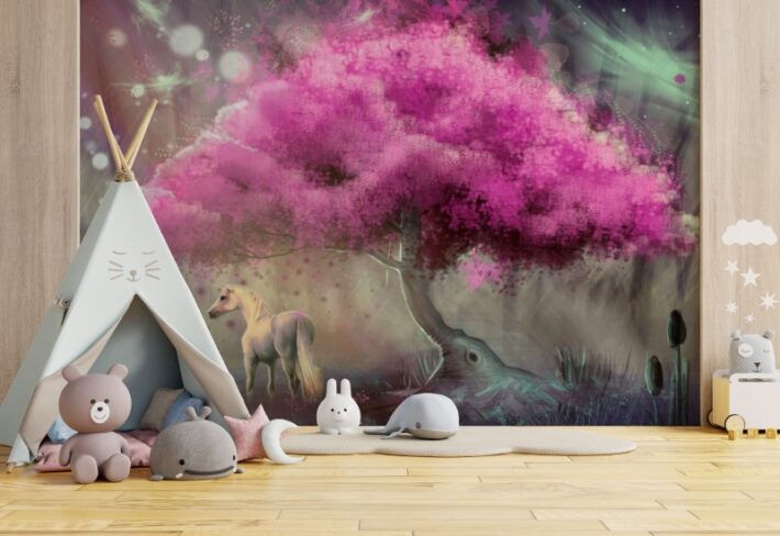 Aurahoof, Magical Mare Under Moonlit Bloom Wallpaper Mural