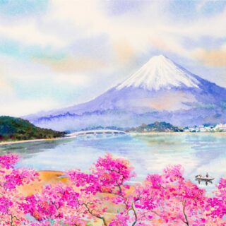 Fujiblush, Watercolor Blossom Landscape Mural