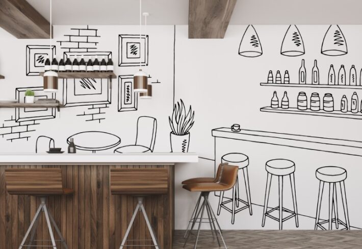 Sketchbar, Black & White Café Vibes Mural