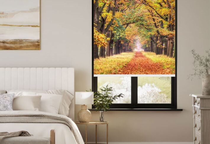 Vibrant Autumn Pathway Window Outside Roller Blind