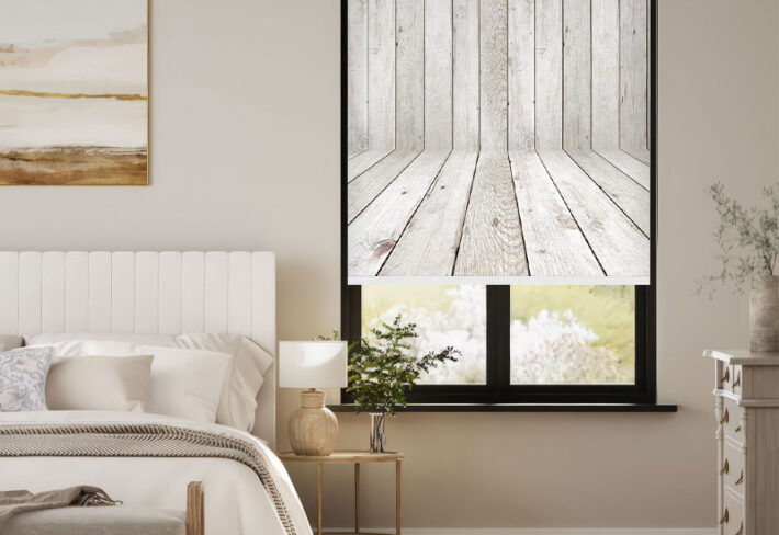 Whitewashed Wood Plank Outside Roller Blind