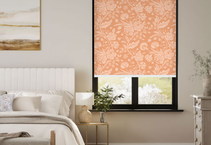 Orange and Peach Floral Pattern Outside Roller Blind