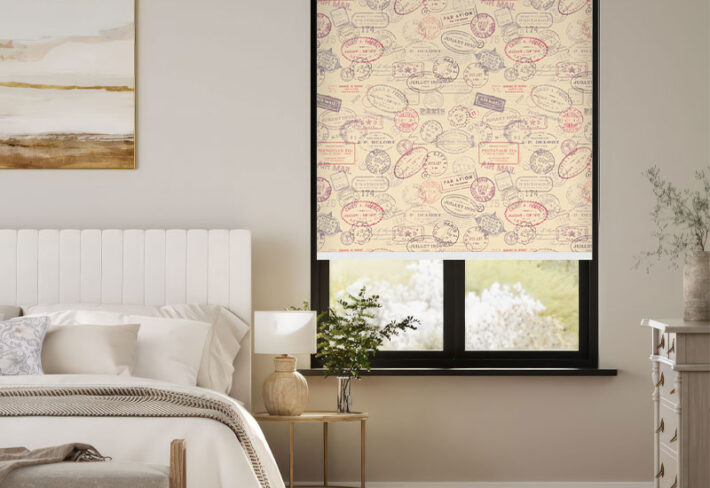 Retro Postmark and Stamp Design Outside Roller Blind