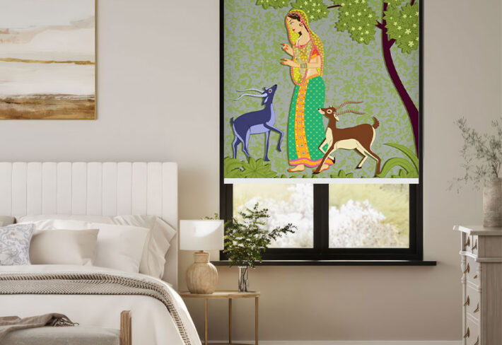 Indian Miniature Painting Serene Scene Outside Roller Blind