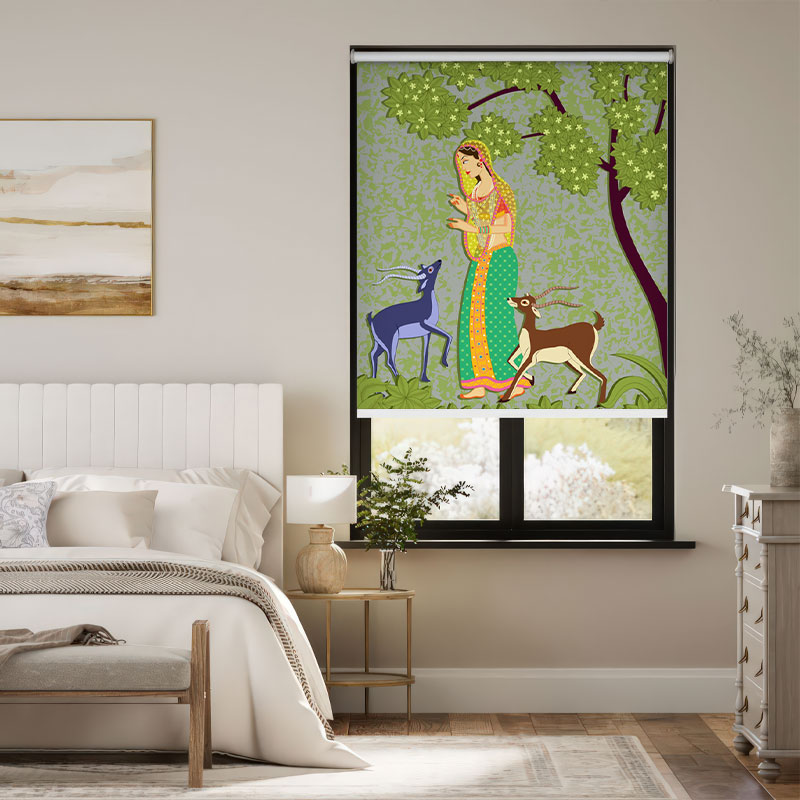 Indian Miniature Painting Serene Scene Outside Roller Blind