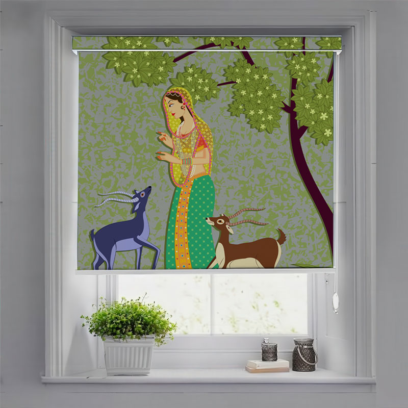 Indian Miniature Painting Serene Scene Pelmet Roller Blind