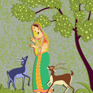 Indian Miniature Painting Serene Scene Roller Blind