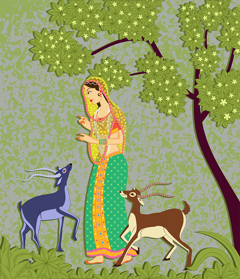 Indian Miniature Painting Serene Scene Roller Blind