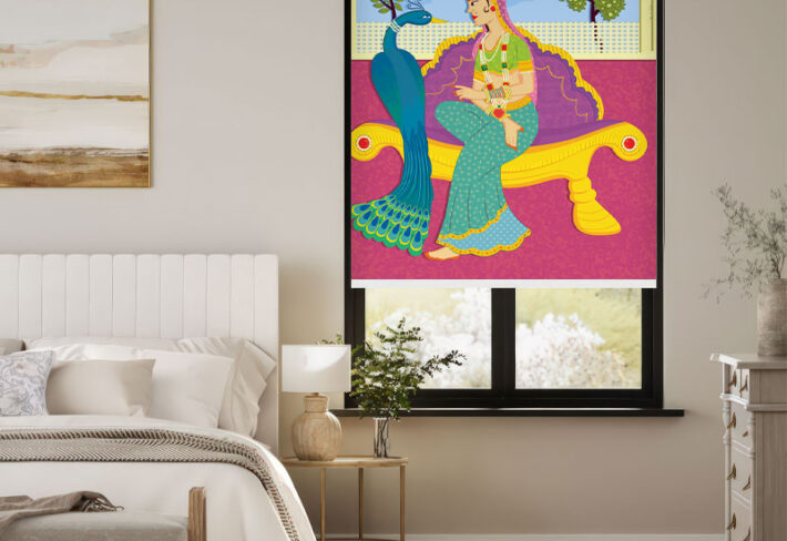 Folk Art Style Indian Royal Scene Outside Roller Blind