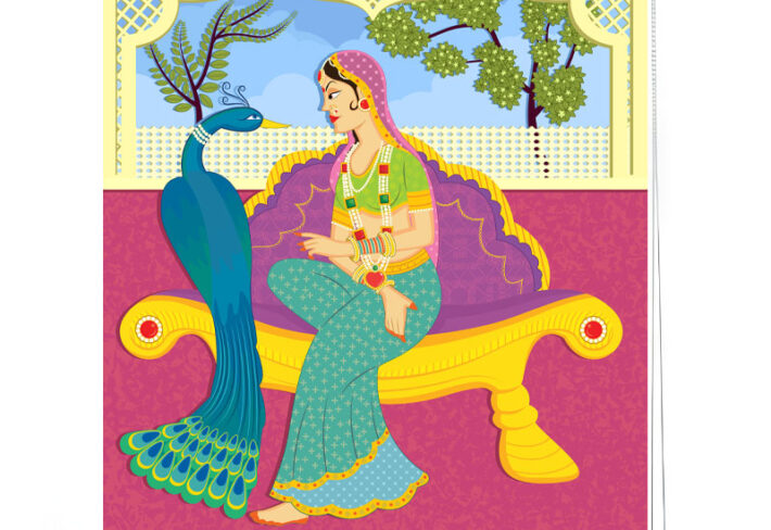 Folk Art Style Indian Royal Scene Roller Blind