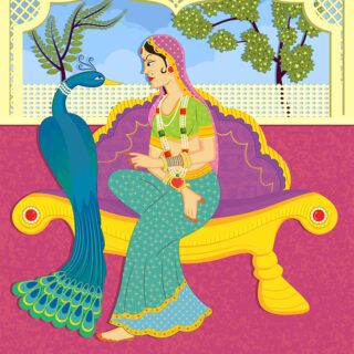 Folk Art Style Indian Royal Scene Roller Blind