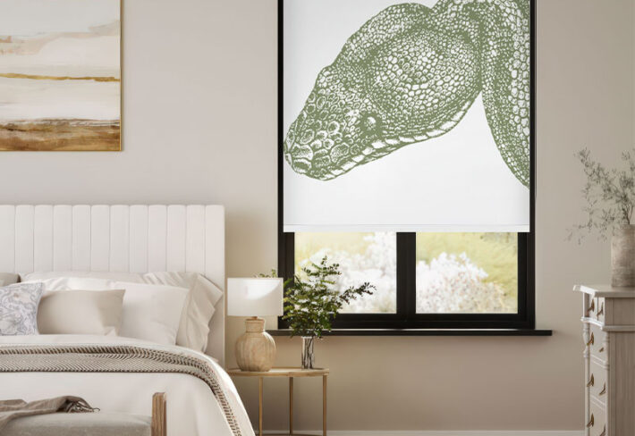 Sage Green Snake Head Illustration Outside Roller Blind