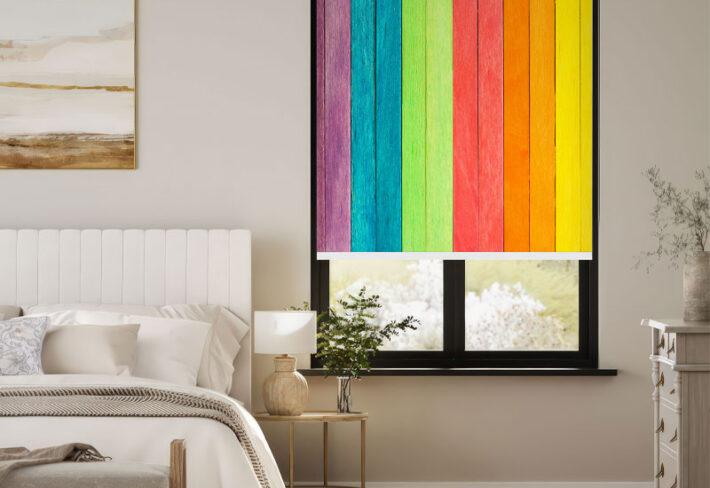 Rainbow Wood Plank Outside Roller Blind