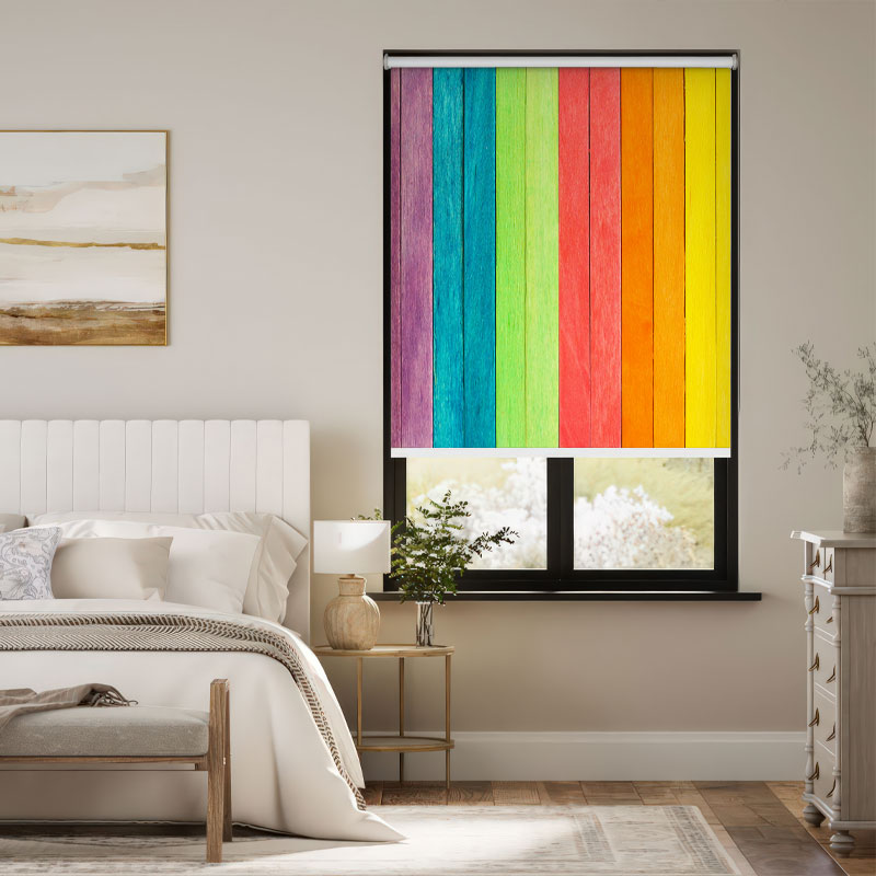 Rainbow Wood Plank Outside Roller Blind