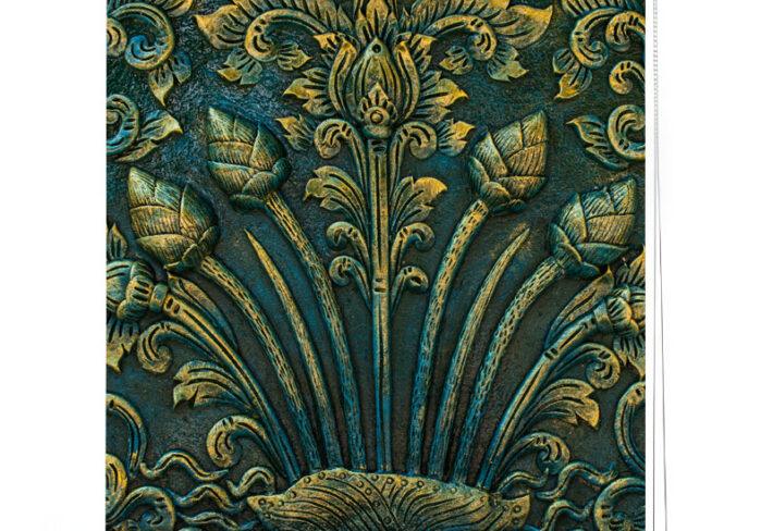 Gold and Teal Floral Carving Roller Blind