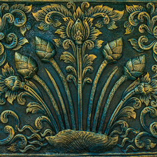 Gold and Teal Floral Carving Roller Blind