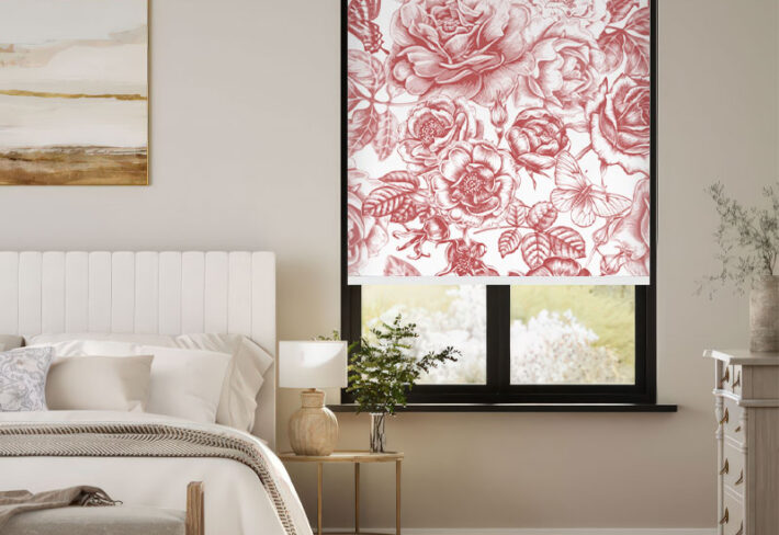 Botanical Rose Etching Window Outside Roller Blind