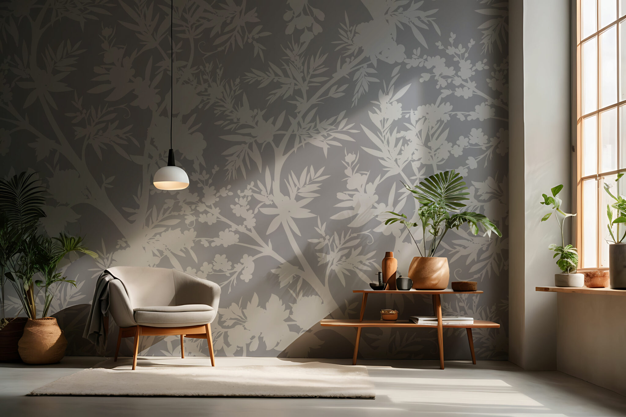 Beautiful sunlight on a gray wall sunbeams in a room sunny day