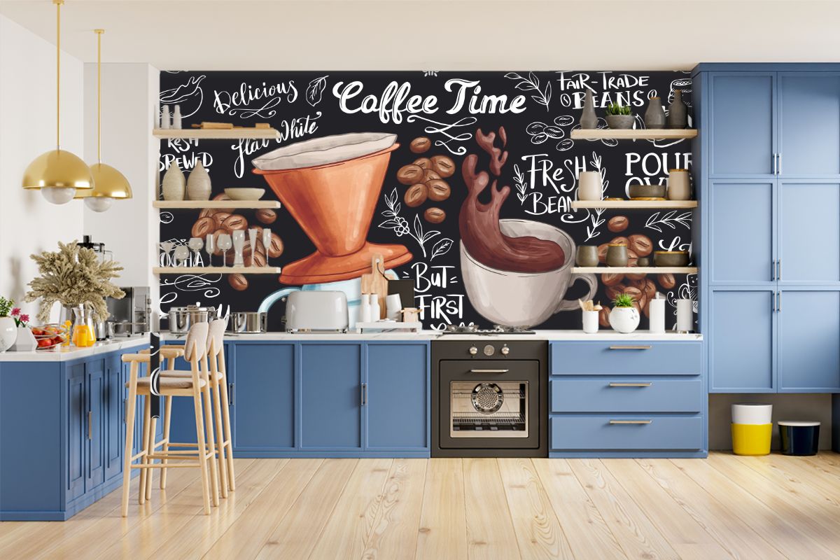 Fast Food Coffee Restaurant Chalkboard Design Wallpaper for Wall