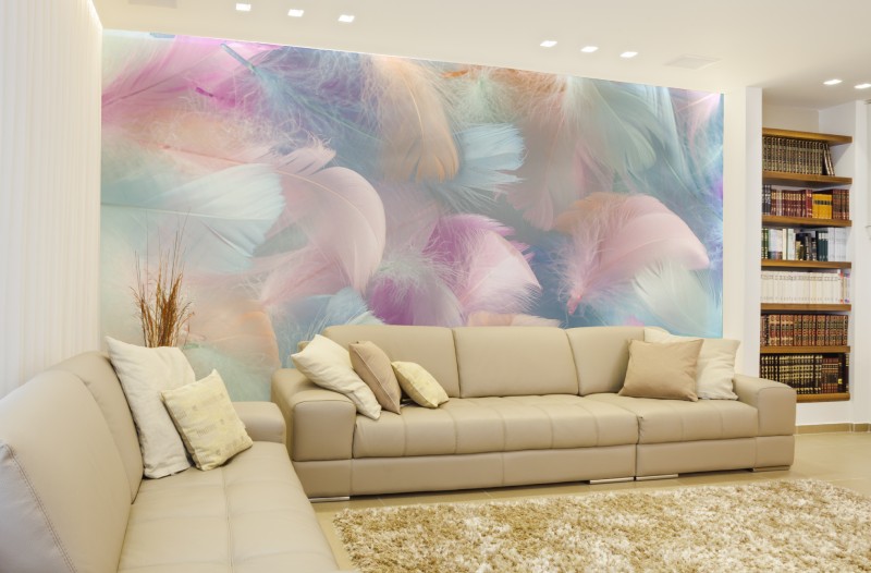 Pastel-Shades-Multi-colored-Feathers-Wallpaper-Mural-M