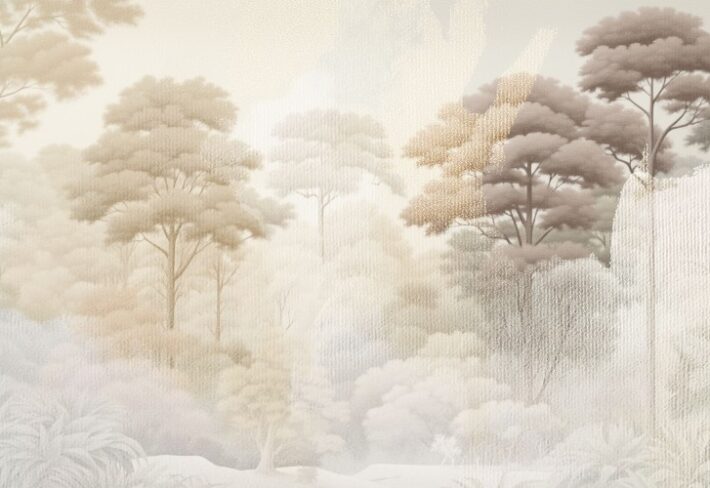 Aranyam, Neutral Hand Drawn Effect Nostalgic Forest Landscape Art wallpaper