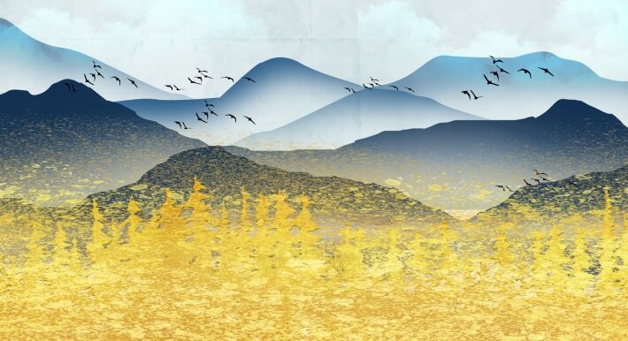 Dharohar, Artistic Indian Mountain Scenery with Golden Tones Wallpaper