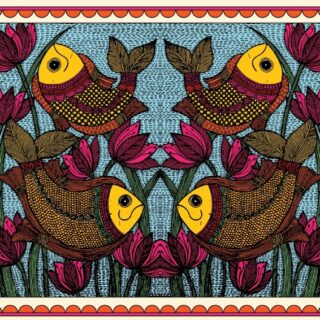 Matsyangi, Traditional Madhubani Fish and Lotus Art Wallpaper