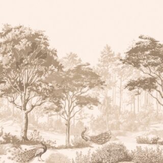 Mor Bagiya, Serene Sepia-toned Wandering Peacocks in Jungle Wallpaper