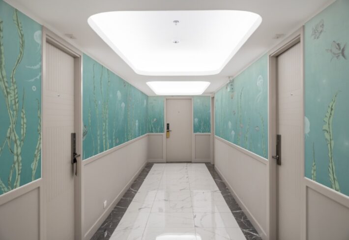 Neelanjan, Tranquil Ocean Scene in Soft Teal Gradients Wallpaper