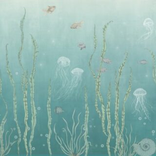 Neelanjan, Tranquil Ocean Scene in Soft Teal Gradients Wallpaper
