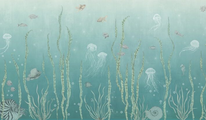 Neelanjan, Tranquil Ocean Scene in Soft Teal Gradients Wallpaper