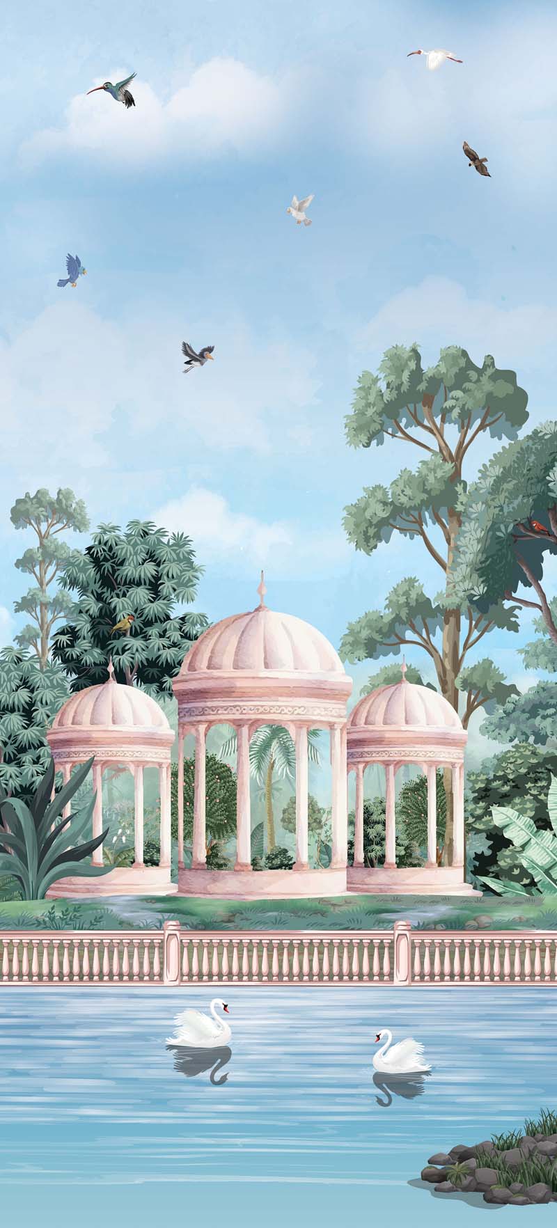 Neermahal, Tranquil Palace Garden by the Lake Mural