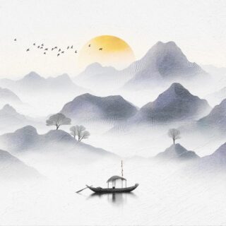 Stillrise, Chinese Style Abstract Ink Landscape Painting Wallpaper Mural
