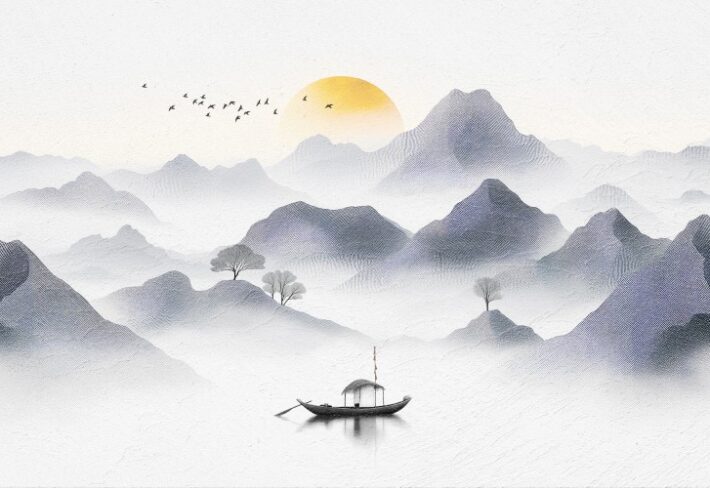 Stillrise, Chinese Style Abstract Ink Landscape Painting Wallpaper Mural