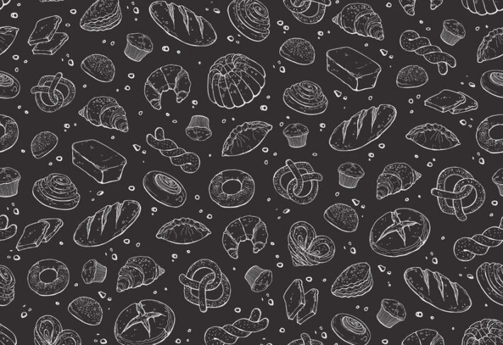 Doughcrest, Vintage Bakery Line-Art Wallpaper