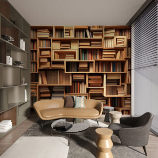 Granthika, Classic Bookshelf Wallpaper Mural