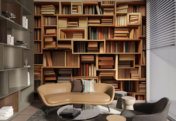 Granthika, Classic Bookshelf Wallpaper Mural