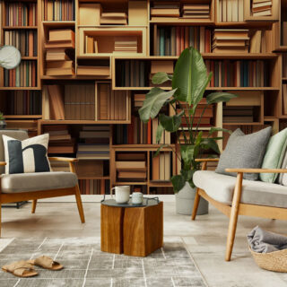 Granthika, Classic Bookshelf Wallpaper Mural